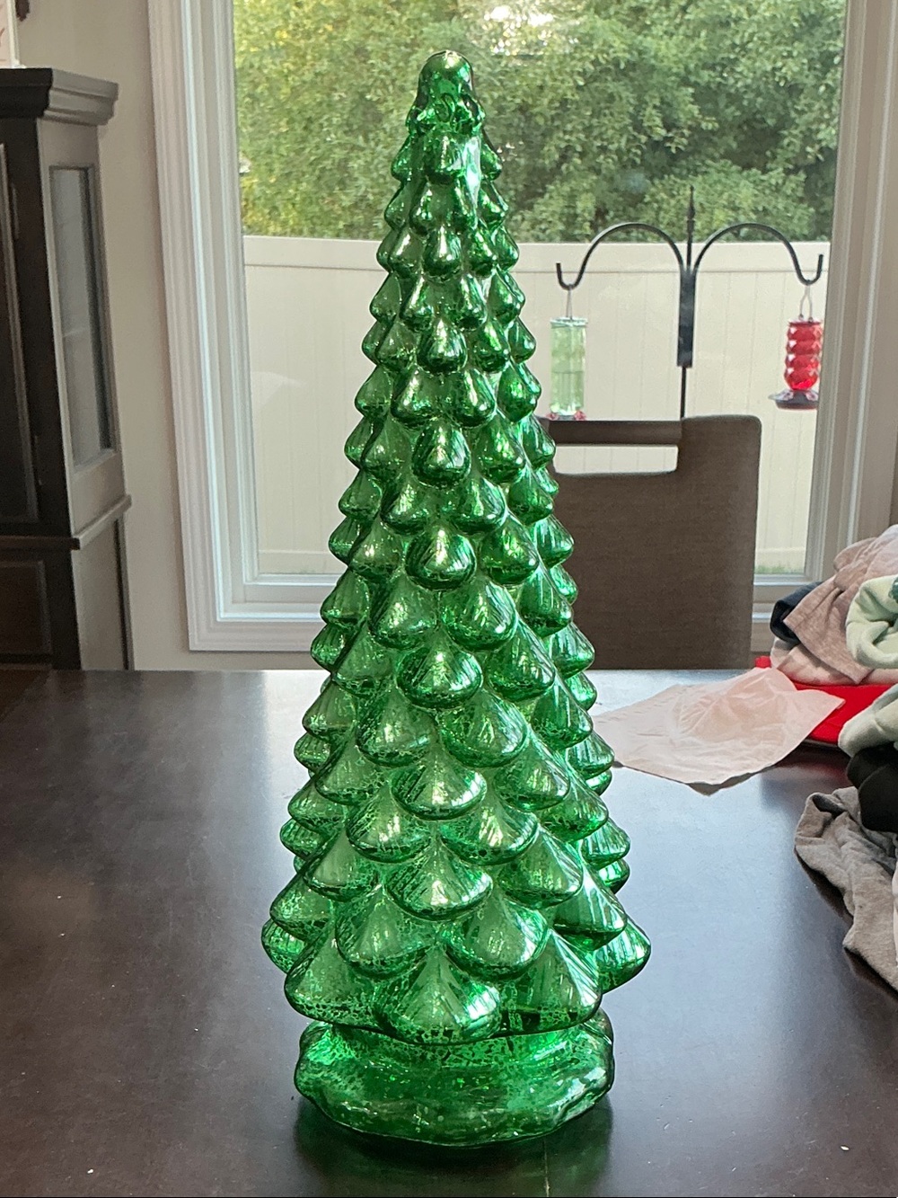 20” Green Glass Holiday Tree Décor - Festive Table Accent by Valerie Parr Hill